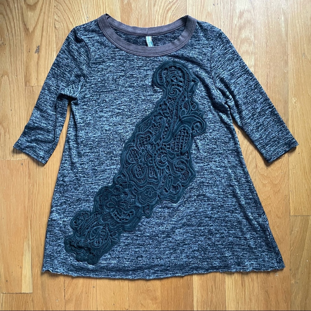 Free People 3/4 Sleeve Top Lace Inset XS